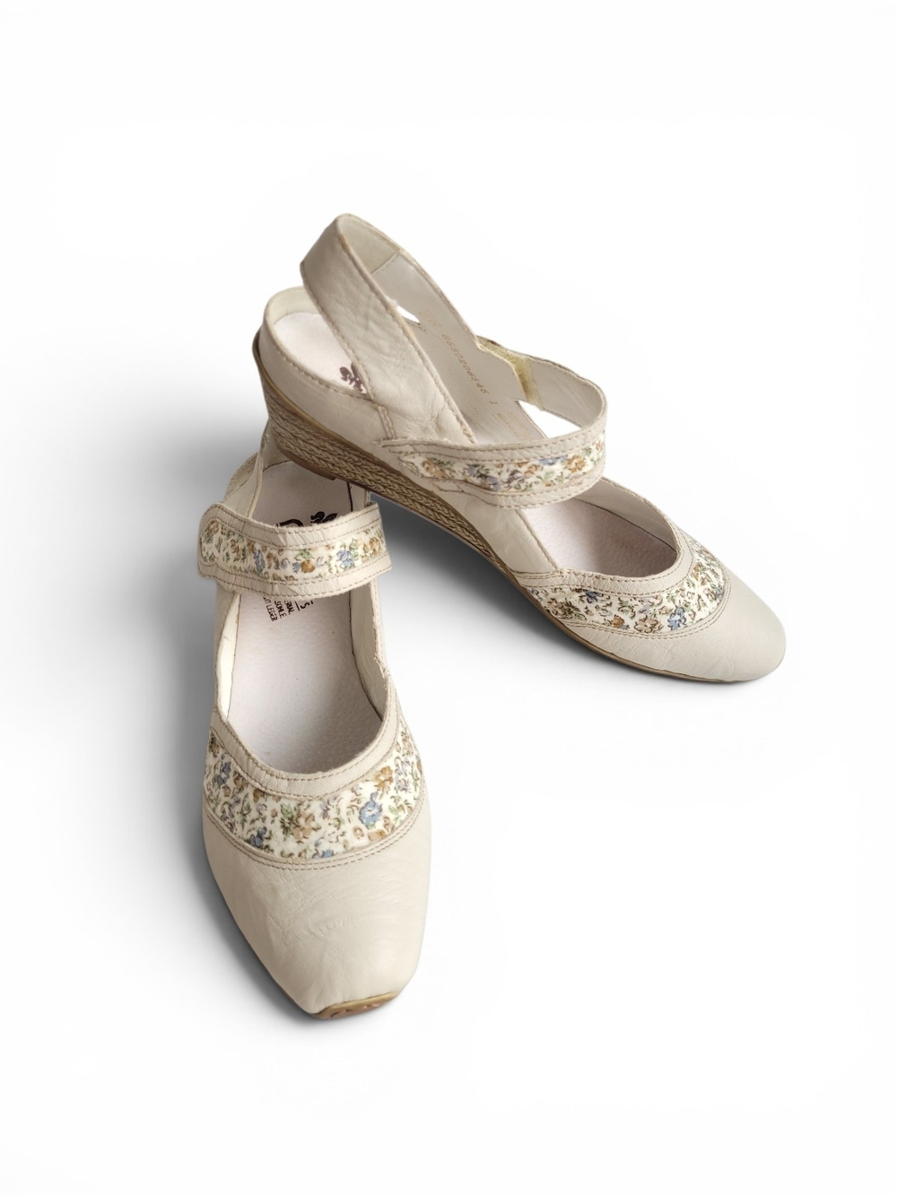 Rieker Leather Slingback Wedge Ballerinas Floral Cottagecore Light Academia 8.5